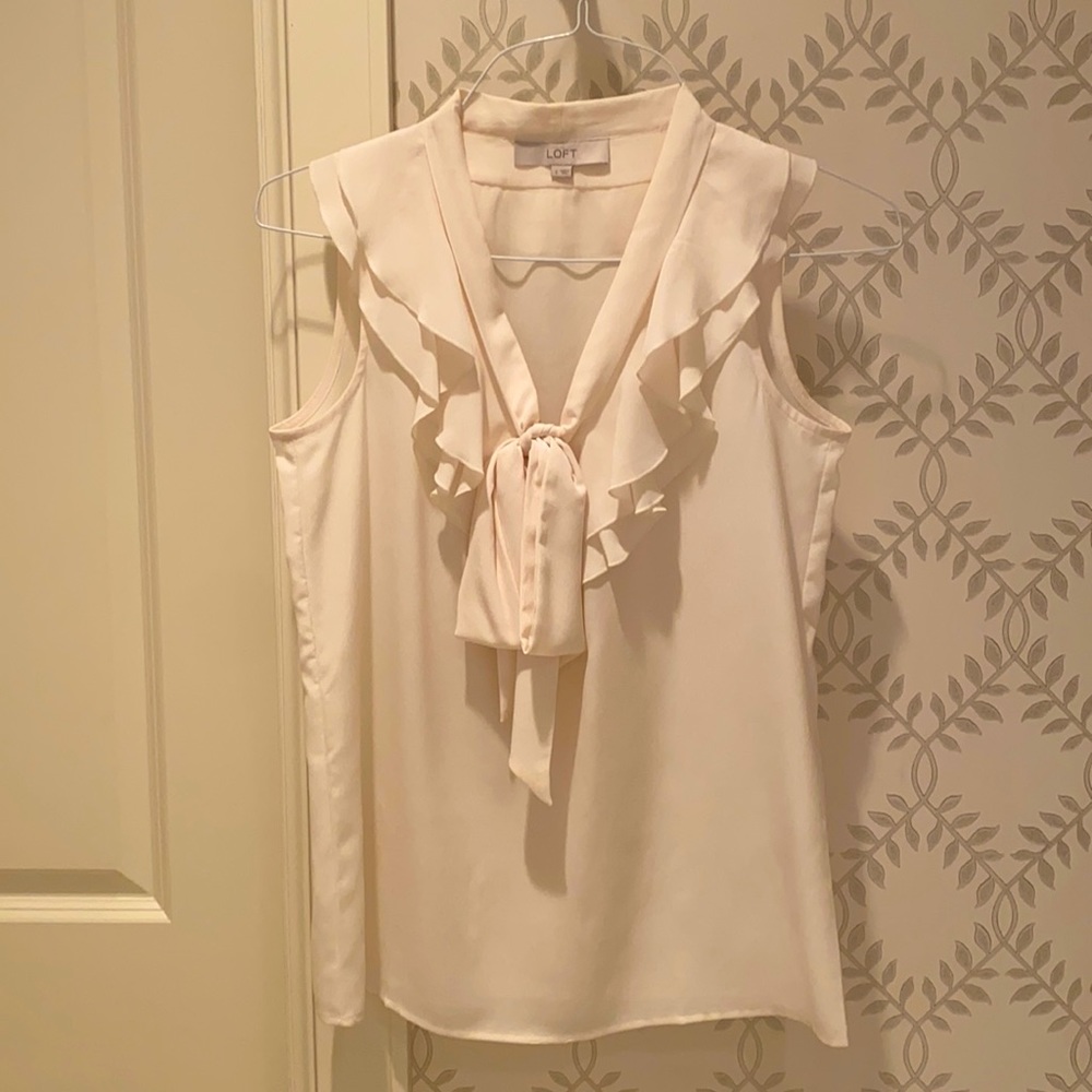 Loft Creme Ruffle Tie Blouse XS